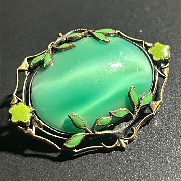 Art Nouveau Glass Enamel Organic Motif Brooch - Picture 3 of 7